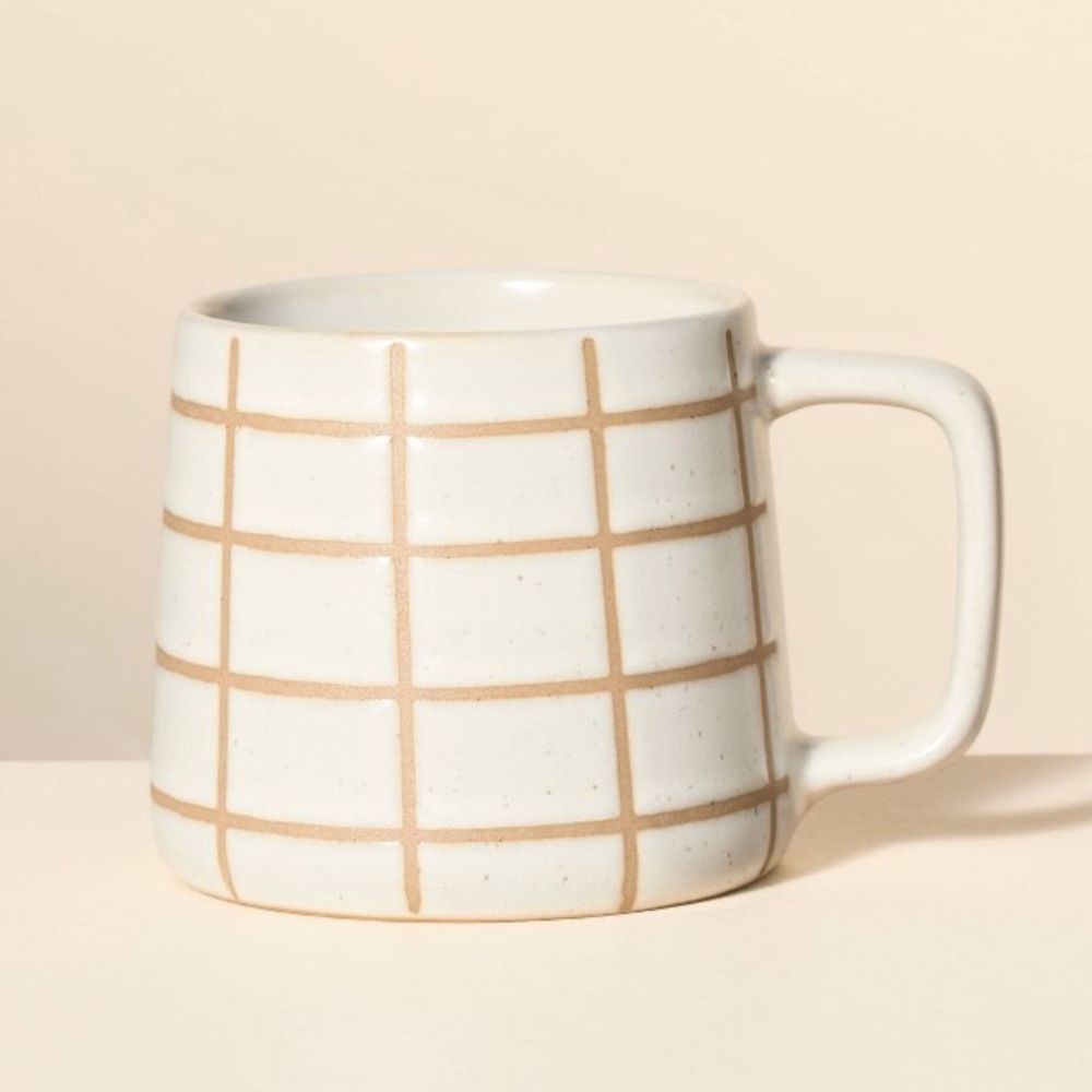 Target 13oz Grid Reactive Glaze Tapered Stoneware Mug Hearth & Hand w/ M…